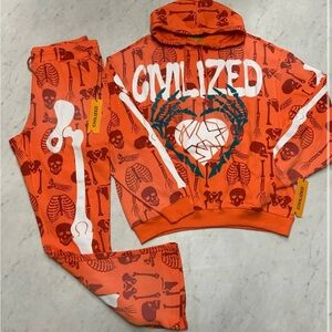 NWT CivilizeD 2 piece Skeleton Print Hoodie and Jogger pant set 🔥🔥🔥